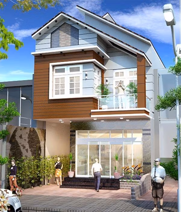 Mẫu nhà 2 tầng với kiểu mái thái lệch không những hiện đại mà còn mang tính thẩm mỹ cao. Ảnh: Homemy