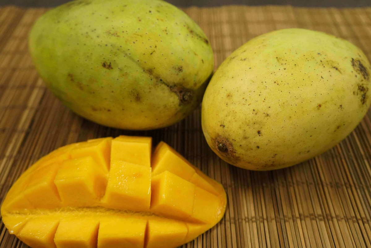 Xoài chín do thuốc kích thích thường chín không đều, quả không có mùi thơm, cuống bị rụng thâm đen. Xoài có màu xanh vàng nhạt nhưng bên trong chín vàng cũng dễ có nguy cơ bị dùng hóa chất.