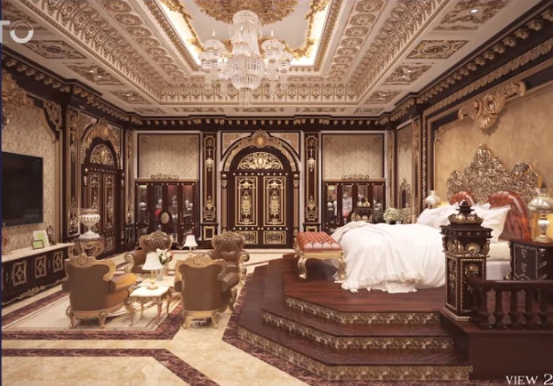 Cung điện có đến gần 20 phòng ngủ lộng lẫy và xa hoa không khác gì của vua chúa. Nguồn ảnh: chụp màn hình NhaTo