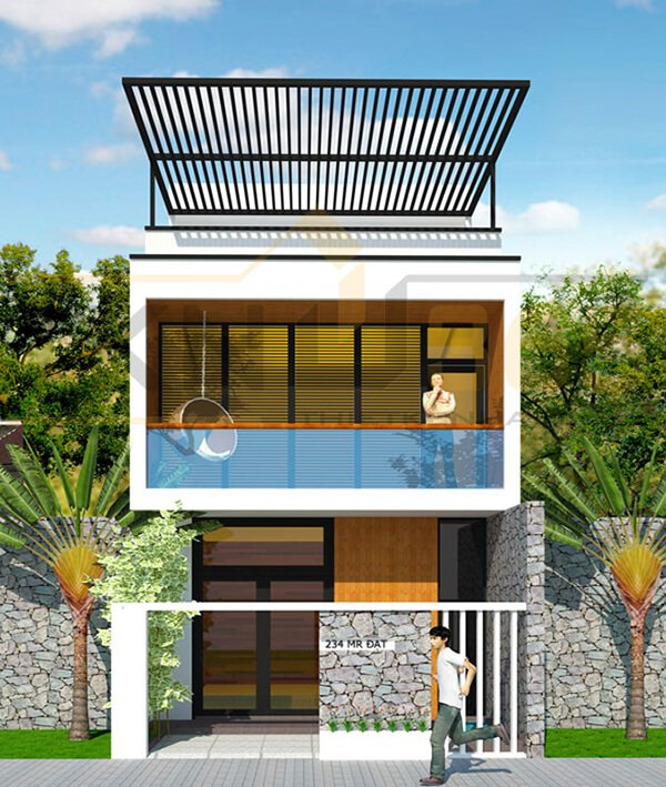 Bức tường đá vững chãi vừa tạo điểm nhấn, vừa thể hiện cá tính mạnh mẽ của gia chủ. Ảnh: Xaydungso