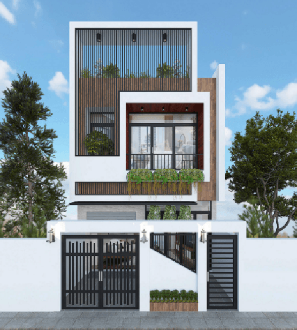 Kiến trúc khối hộp ấn tượng với khung hình được đặt vào nhau mang đến sự đặc biệt trong thiết kế nhà 2 tầng. Ảnh: Xaydungso