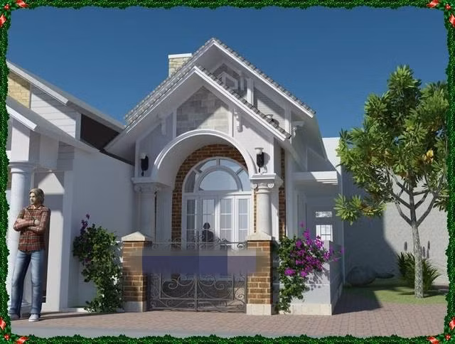 Nhà cấp 4 kiểu Pháp tân cổ điển nhưng xây mái lợp tôn giả ngói ấn tượng Ảnh: Thietkenhadepmoi