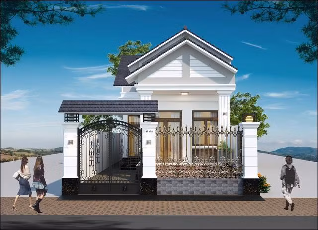 Mẫu nhà cấp 4 mái thái thiết kế hành lang hình chữ L, bên trái có 3 phòng ngủ. Ảnh: Thietkenhadepmoi