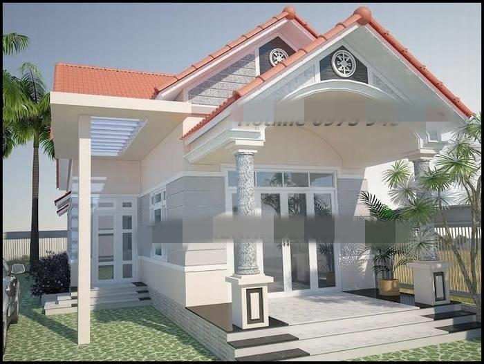 Nhà mái thái hình chữ L được trang trí ngoại thất bằng các đường diềm kẻ sọc ngang tạo nên nét thanh thoát hiện đại. Ảnh: Thietkenhadepmoi