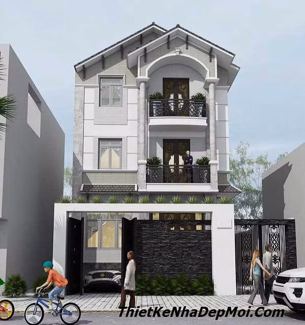 Nhà phố 2 tầng có khu vực ban công trồng nhiều cây xanh, tạo tự thông thoáng, trong lành cho tổng thể của ngôi nhà. Ảnh: Thietkenhadepmoi