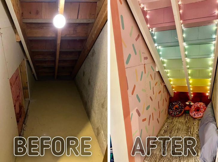 Màn cải tạo nhà ở đầy sáng tạo của gia chủ khiến lũ trẻ vô cùng thích thú. Chẳng ai ngờ dưới cầu thang tầng hầm cũng có thể trở thành nơi ẩn náu đa sắc màu của bọn trẻ.
