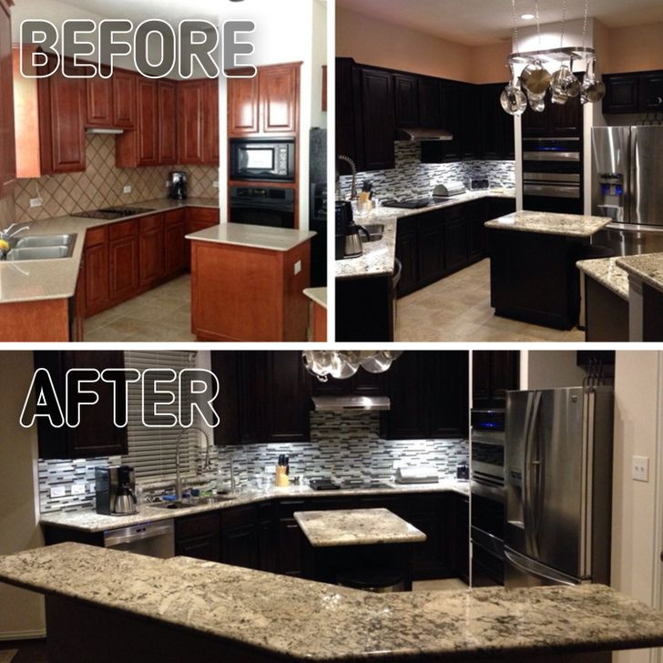 Sự khác biệt giữa khu bếp trước và sau khi cải tạo.