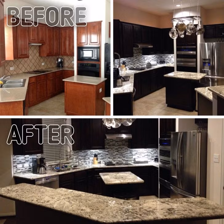 Sự khác biệt giữa khu bếp trước và sau khi cải tạo.