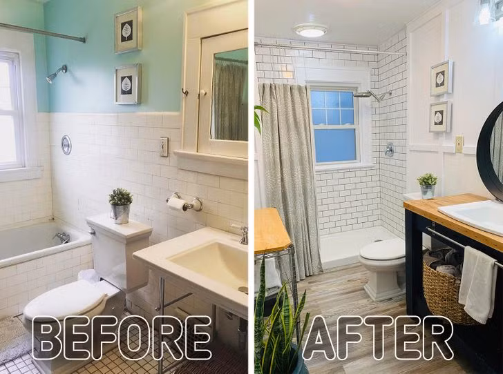 Phòng tắm trước - sau đã có khác biệt đầy tích cực.