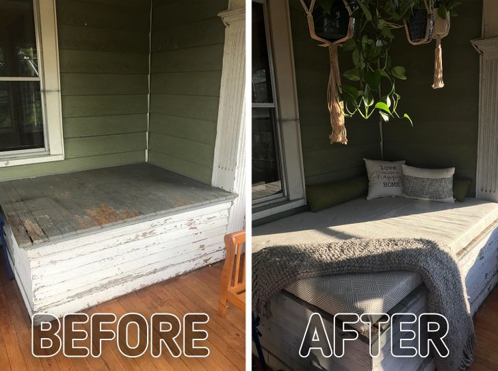 Hiên nhà cũng có thể cải tạo thành giường ngủ ấm cúng.