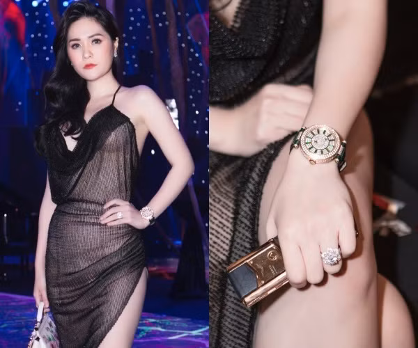 Có mặt tại show thời trang của NTK Đỗ Long vào năm 2018, Đoàn Di Băng đeo chiếc Franck Muller nữ mặt tròn đính kim cương dây da cá sấu màu xanh có giá 1,2 tỷ đồng. Ảnh: FBNV