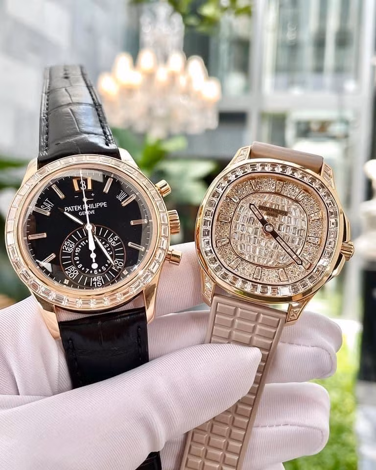 Mẫu đồng hồ này đến từ một thương hiệu đồng hồ cao cấp bậc nhất của Ý. Toàn bộ mặt đồng hồ, kim chỉ giờ, kim chỉ phút đều gắn kim cương. Ảnh: FBNV