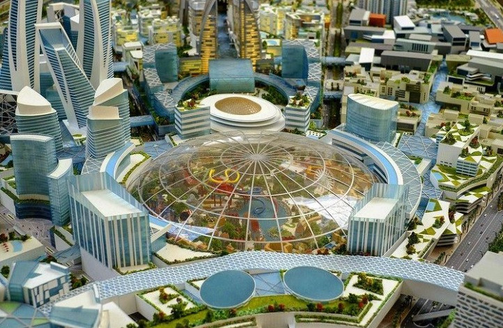 Sẽ có một quận 4,5 triệu m2 dưới mái vòm tại Dubai. Nơi đây có nhà hát, trung tâm thương mại, khách sạn và công viên. Tòa nhà sẽ được xây dựng đặc biệt dành cho người đi bộ và sẽ được cung cấp các máy tính đảm bảo khí hậu thoải mái.