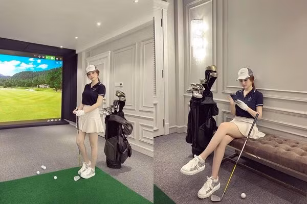 Đặc biệt, trong nhà còn có hẳn sân golf để tập luyện giữa mùa dịch.
