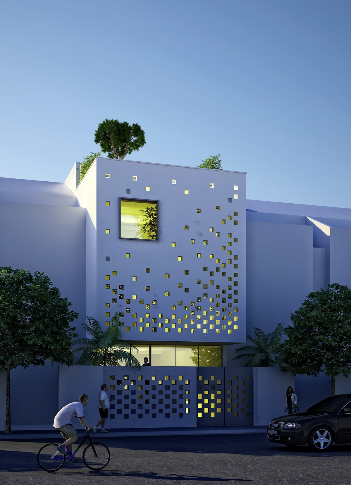 Ngôi nhà ấn tượng với những ô vuông được bố trí ngẫu nhiên xung quanh ô vuông to nhất. Ảnh: Wedo.