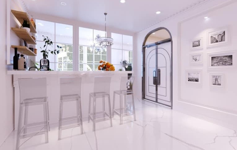 Biệt thự có tông trắng chủ đạo và được thiết kế tinh tế, sang trọng. Ảnh: Lao động