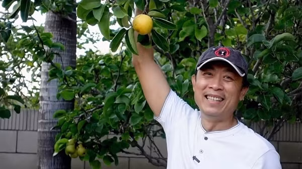 Danh hài Vân Sơn cũng từng khiến mọi người trầm trồ khi khoe vườn trái cây của mình trên YouTube cá nhân. Ảnh: FBNV