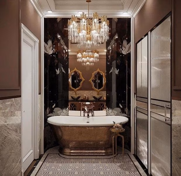 Không gian phòng tắm cũng toát lên độ giàu sang.