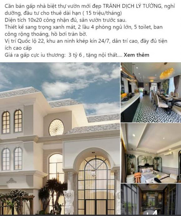 Mới đây, một trang fanpage đăng hình ảnh biệt thự của Lệ Quyên và rao bán với giá 3,6 tỷ tặng kèm nội thất. Thấy vậy, Lệ Quyên chia sẻ trên mạng xã hội cùng dòng cảm thán: "Sáng ra tôi cười vỡ bụng, lấy hình nhà tôi. 3,6 tỷ chắc cũng đủ tiền mua cái cổng".