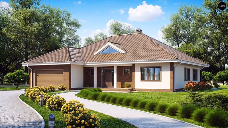 Với diện tích gần 200m2, ngôi nhà cấp 4 được thiết kế theo phong cách Châu Âu. Gara ô tô không quá rộng nhưng đảm bảo được công năng sử dụng. Ảnh: Getty