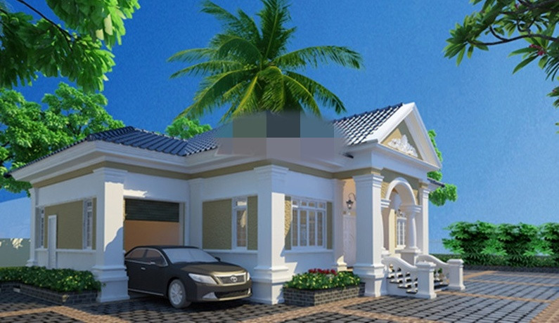 Nhà trệt có gara mang vẻ đẹp tân cổ điển xa hoa. Ảnh: Angcovat