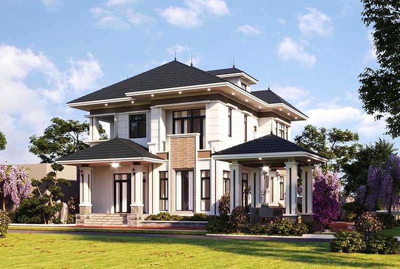 Mẫu thiết kế nhà 2 tầng mái Nhật xây trên diện tích lớn, phù hợp với gia đình đông người. Ảnh: Xaydunglacviet
