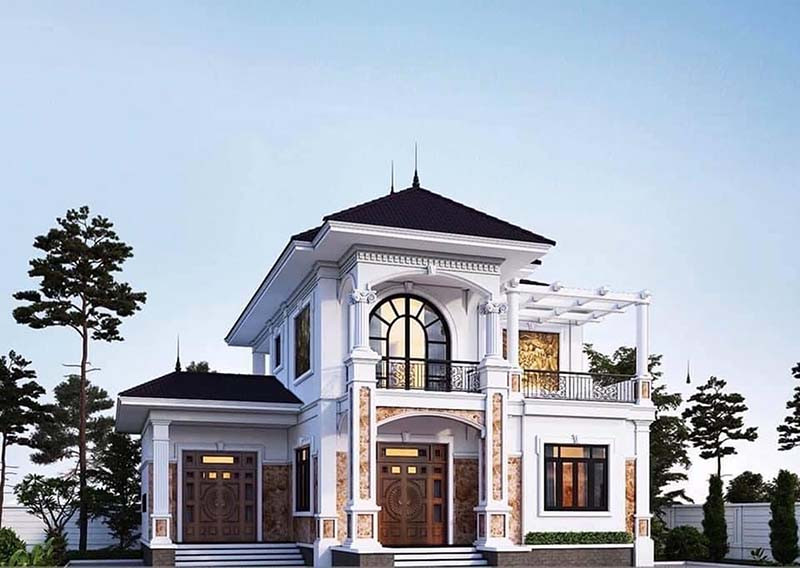 Sự kết hợp giữa phong cách tân cổ điển và mái kiểu Nhật mang đến một phong cách mới mẻ. Ảnh: Xaydunglacviet