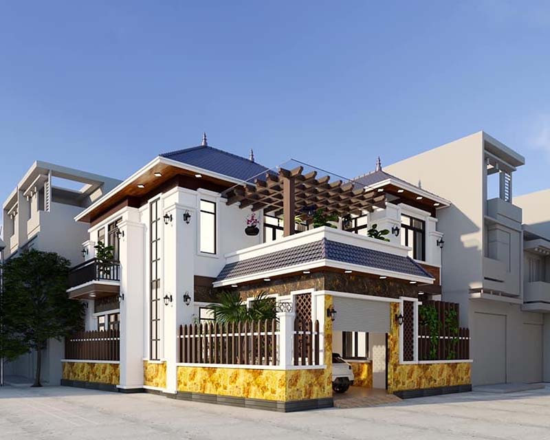 Thiết kế nhà 2 tầng với phần ban công ấn tượng. Ảnh: Xaydunglacviet