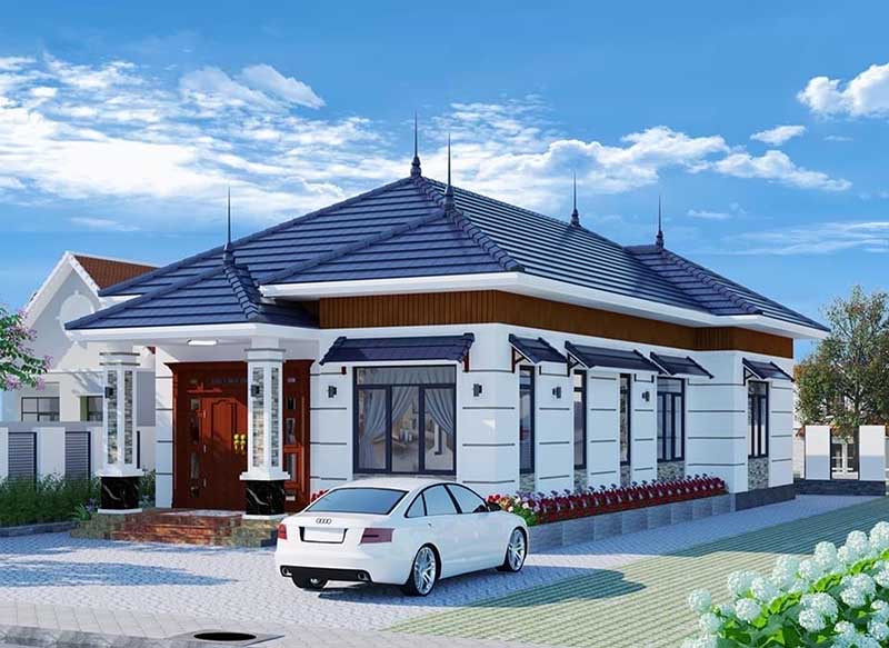 Thay vì những ngôi nhà mái thái đã quá quen thuộc, nhiều gia đình chọn một ngôi nhà 1 tầng có mái kiểu Nhật độc đáo. Ảnh: Xaydunglacviet