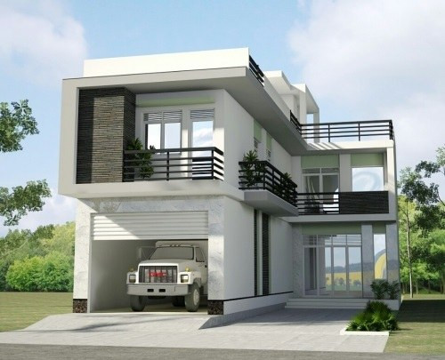 Góc chữ L nhỏ bên hông nhà được tận dụng làm chỗ để xe mà không làm mất đi thẩm mỹ, cảnh quan của toàn bộ không gian. Ảnh: Wedo