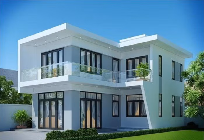 Hình khối kiến trúc vuông vắn với những đường kẻ ngang chạy đều nhau ấn tượng tạo cho ngôi nhà sự vững chãi, khỏe khắn. Ảnh: Wedo