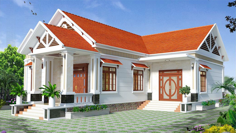 Nhà 1 tầng chữ L sử dụng mái ngói đỏ tươi, màu sắc hài hòa, phù hợp với gia đình có diện tích đất rộng. Ảnh: Kientructayho