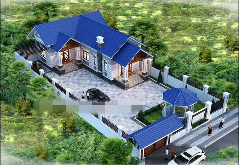 Nhà ống dáng chữ L thiết kế 2 phòng ngủ và khoảng sân rộng rãi. Ảnh: Thietkenhadepmoi