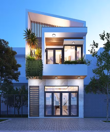 Hình khối vuông vức đan xen cùng mái xéo mang đến sự độc đáo đồng thời bảo vệ ngôi nhà trước tác động của mưa nắng. Ảnh: Wedo