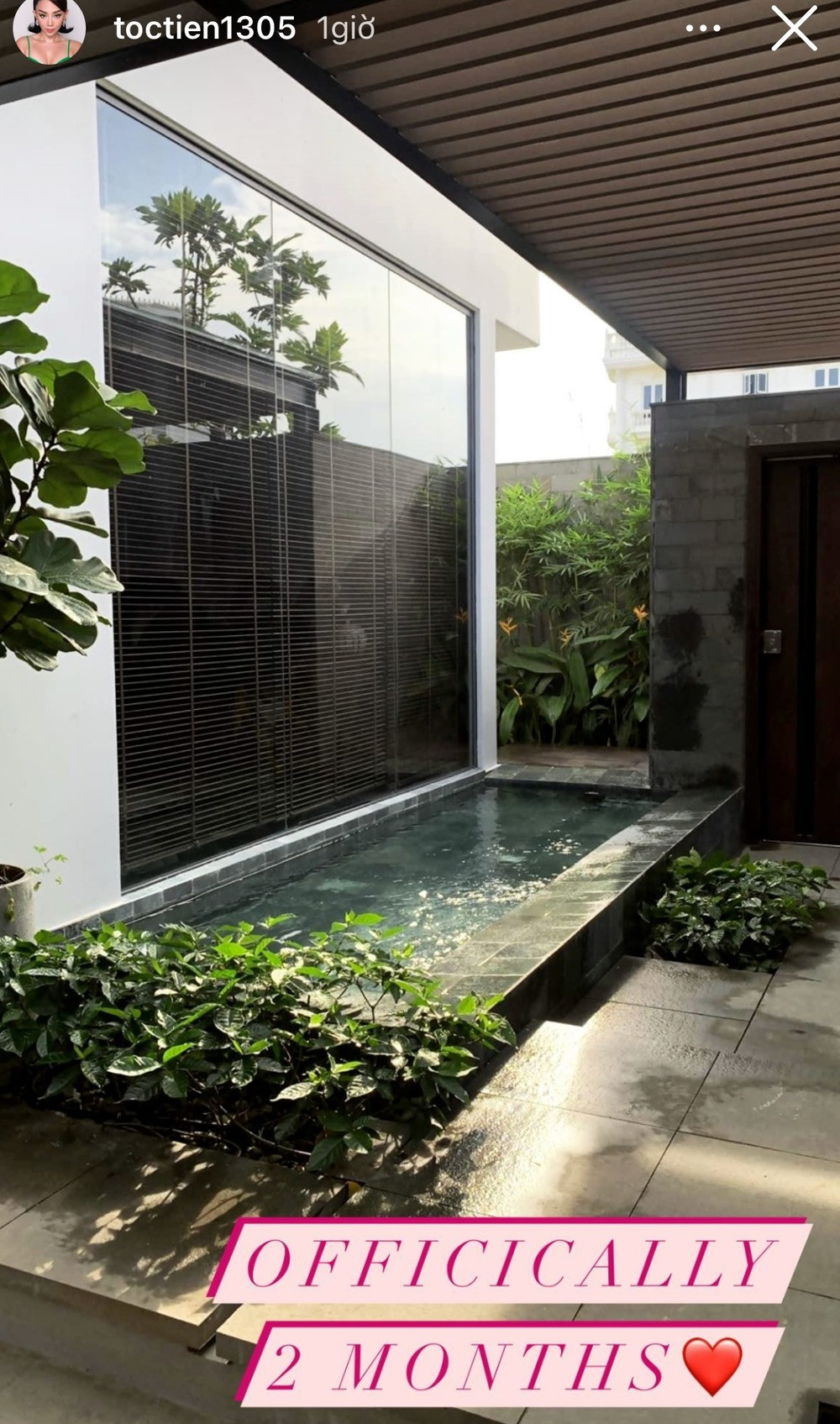 Hồ bơi mini đặt trong nhà, có mái che và xung quanh được trang trí rất nhiều cây xanh để cảm nhận y hệt những nơi nghỉ dưỡng cao cấp. Ảnh: FBNV