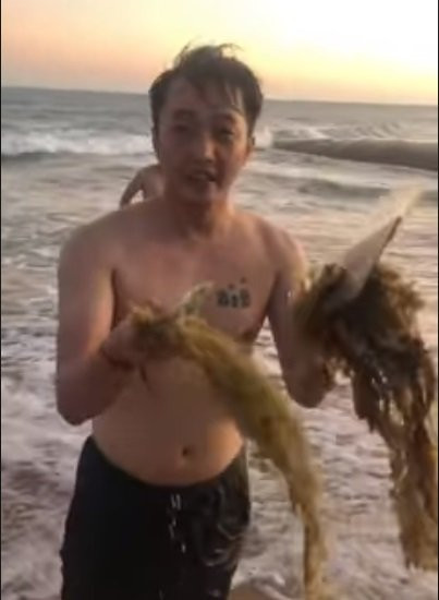 Vứt bỏ hình ảnh một tay chơi xe sành điệu, ông xã Đàm Thu Trang sẵn sàng xuống biển nhặt rác để bảo vệ môi trường. Ảnh: Internet