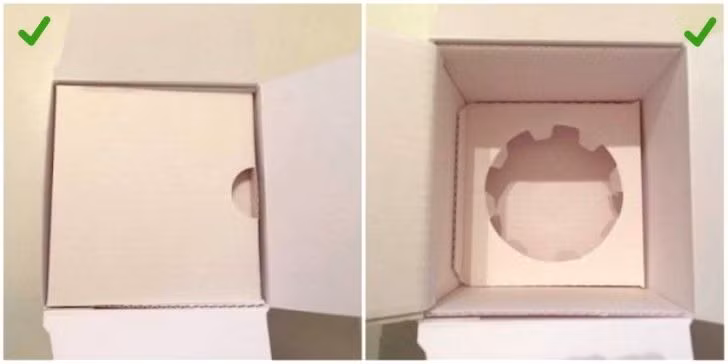 Hộp đựng nước hoa chính hãng được làm từ bìa cứng chất lượng cao và được thiết kế để bảo vệ chai khỏi bị hư hại. Đó là lý do tại sao bên trong hộp có cấu tạo đặc biệt giúp chai nước hoa luôn giữ được vị trí. Giấy hộp luôn là màu trắng, không phải xám.