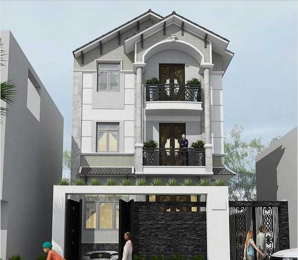 Nhà phố 2 tầng sở hữu bức tường ấn tượng. Khu vực ban công trồng nhiều cây xanh, tạo sự thông thoáng, trong lành. Ảnh: Thietkenhadepmoi