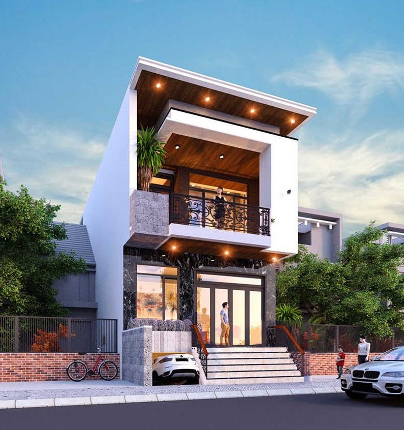 Sắc gỗ nâu nhẹ nhàng đan xen gạch ốp đá hoa văn vừa giúp đảm bảo kết cấu vững chắc cho tổng thể kiến trúc, vừa mang đến nét sang trọng cho ngôi nhà. Ảnh: Wedo.