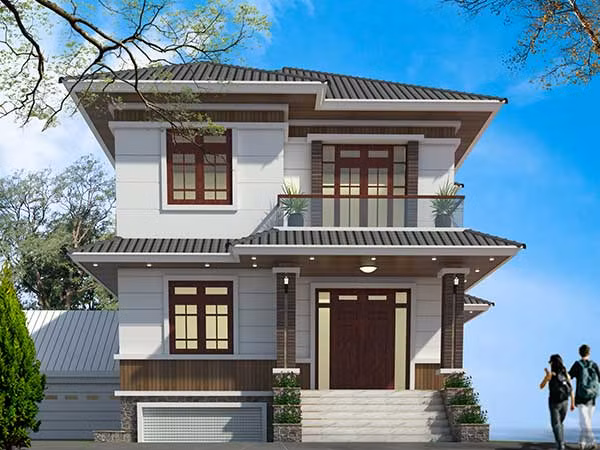 Nhà 2 tầng với mặt tiền thoáng được thiết kế thành 2 gian, tạo cảm giác vô cùng rộng rãi. Ảnh: Wedo.