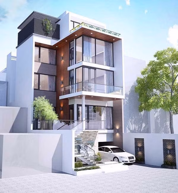 Tầng hầm là nơi để xe lí tưởng. Hệ thống cửa kính đã khiến cho ngôi nhà trở lên hiện đại hơn, sang trọng hơn đặc biệt là thông thoáng, rộng rãi và nhiều ánh sáng. Ảnh: Xaydungso