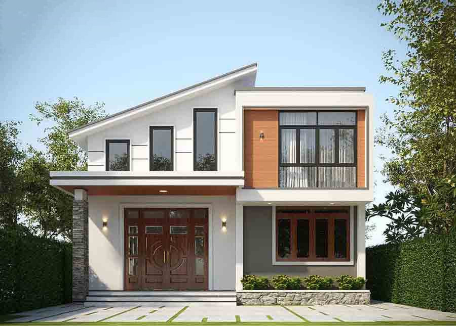 Nhà cấp 4 gác lửng kết cấu cân xứng. Màu sơn trắng, vàng nhạt, xanh nhạt,… được phối hợp hợp lý, giúp tôn lên nét thâm mỹ của công trình. Ảnh: Wedo