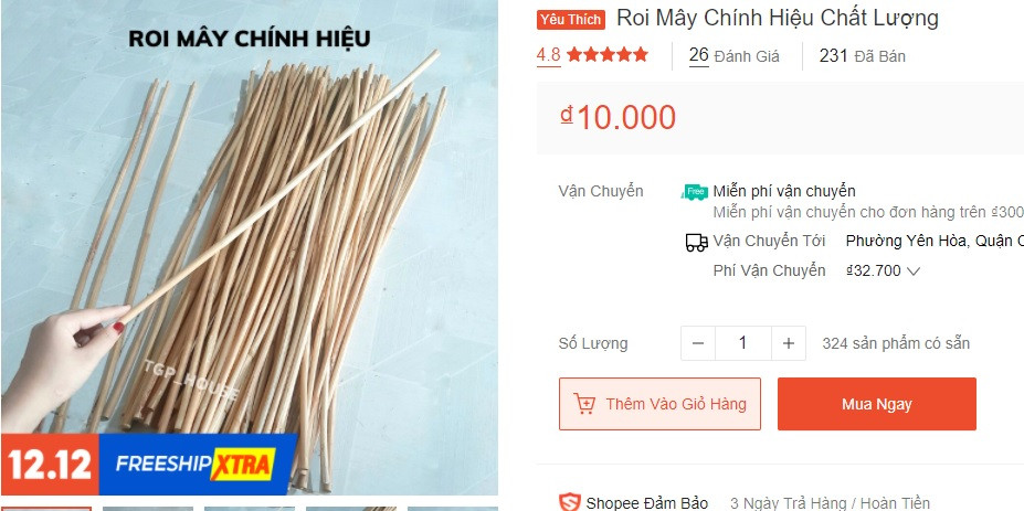 Không thể ngờ roi mây thần thánh dạy bé cũng được rao bán. Nguồn ảnh: chụp màn hình.