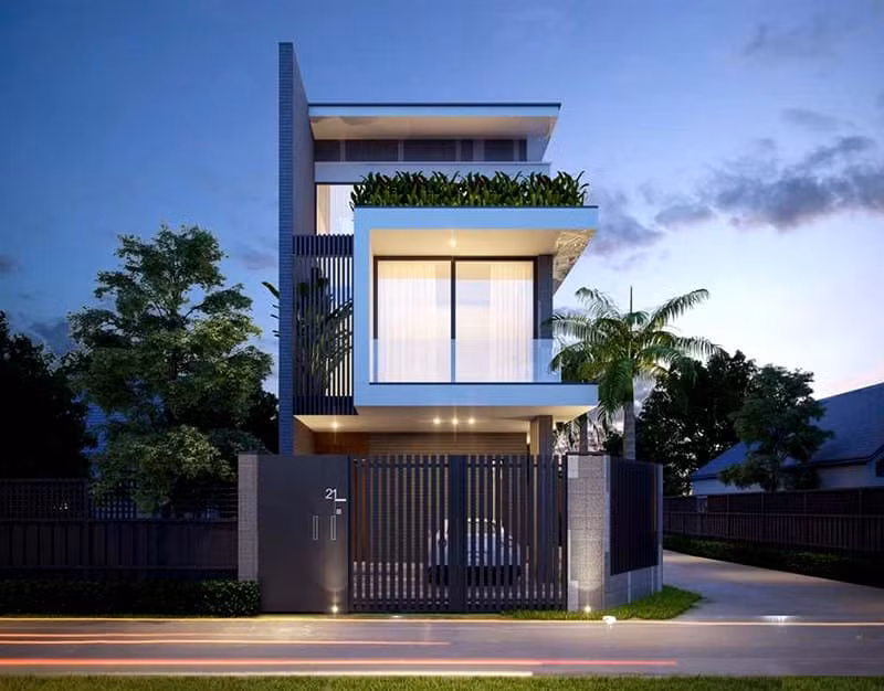 Cửa kính lớn vừa mang đến vẻ hiện đại vừa giúp lấy ánh sáng cho không gian nội thất bên trong. Ảnh: Kientrucroman