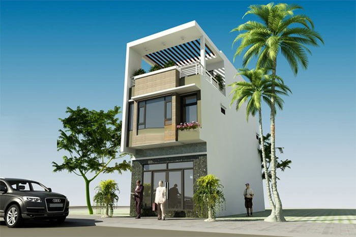 Nét nổi bật của ngôi nhà là thiết kế vuông vức, khoẻ khoắn kết hợp mái bằng, cửa kính đón gió và ánh sáng. Ảnh: Wedo