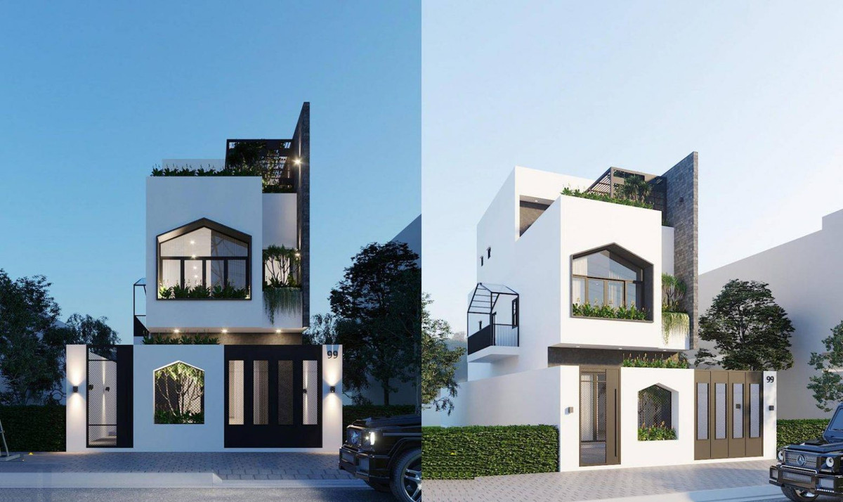 Thiết kế nhà ống ấn tượng với ban công được tạo hình mới lạ, mang để điểm nhìn thú vị. Ảnh: Wedo