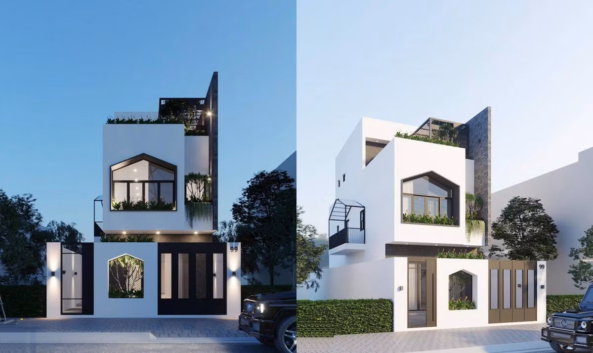 Thiết kế nhà ống ấn tượng với ban công được tạo hình mới lạ, mang để điểm nhìn thú vị. Ảnh: Wedo