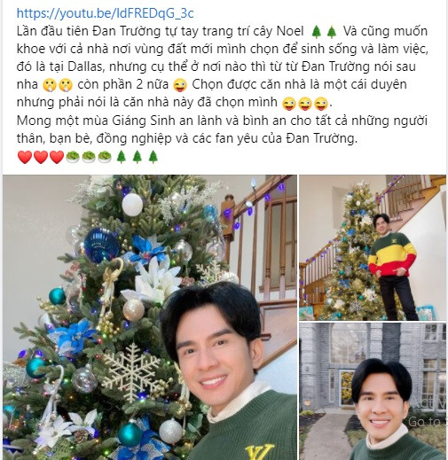 Mới đây trên trang cá nhân, Đan Trường bất ngờ chia sẻ không gian đón Giáng sinh trong căn nhà mới tậu. Ảnh chụp màn hình