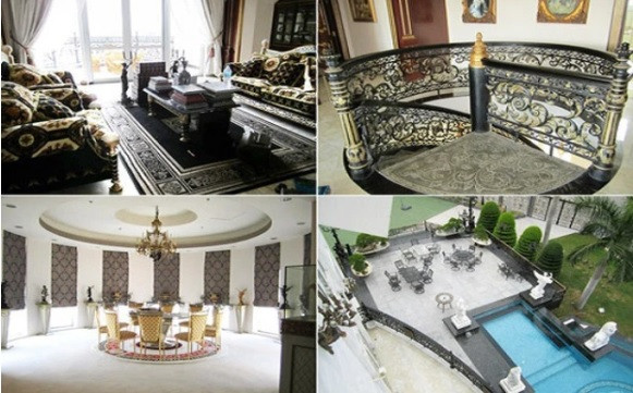 Dinh thự sang trọng có diện tích khoảng 500 m2. Bên trong có bể bơi và sân tennis riêng, nội thất được dát vàng. Ảnh: Internet