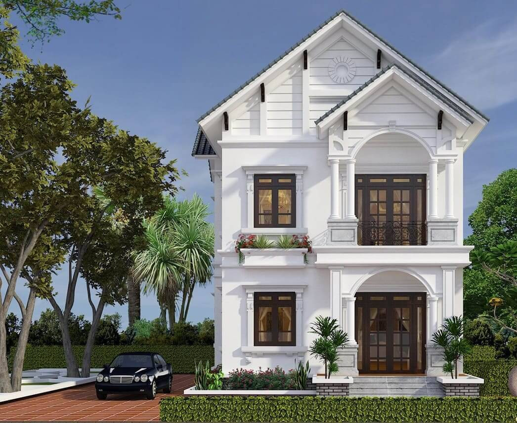 Nhà 2 tầng mái thái có tầng tum phong cách tân cổ điển luôn có sức hút với các chủ đầu tư. Ảnh: Internet